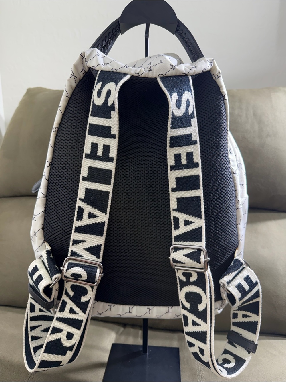 Stella McCartney Black & White Logo Strap Backpack